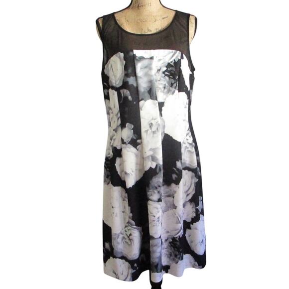 Calvin Klein Dresses & Skirts - Calvin Klein Floral Mesh Yoke Shift Dress Black White 16 Corporate Cocktail